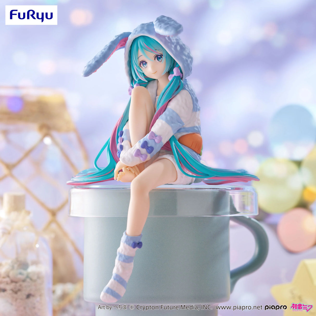 Furyu - Hatsune Miku Noodle Stopper Figure -Rabbit Ear Hood Pajama Blue Color ver.-